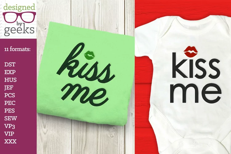 Kiss Me Lips Dot Valentine's Day Embroidery Duo
