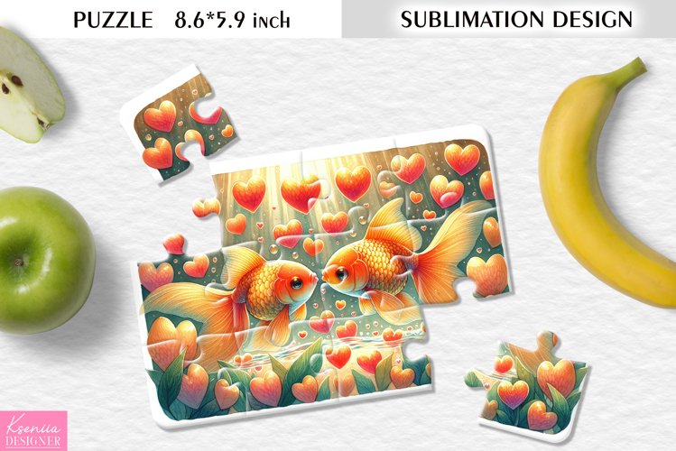 Watercolor Funny Kissing Fishes| Kids Sublimation Puzzle