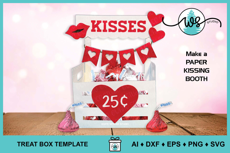Valentine Kissing Booth SVG Template Candy Treat Box