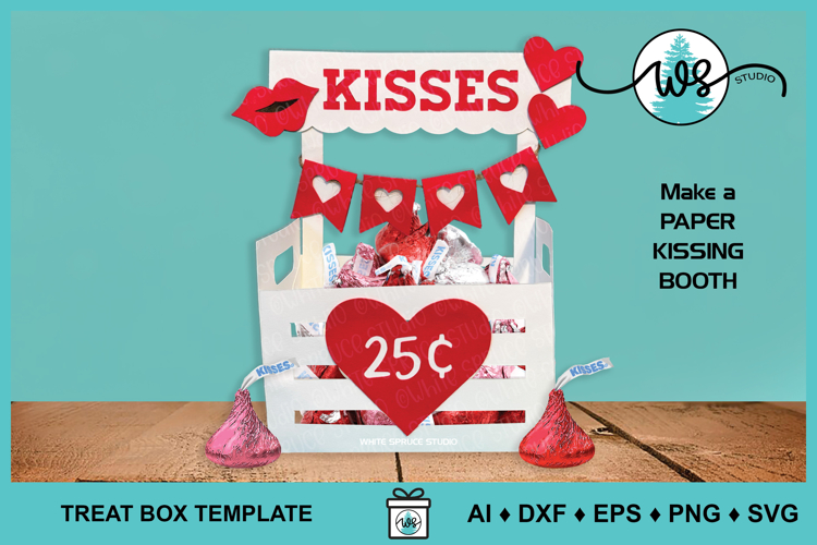 Valentine Kissing Booth SVG Template Candy Treat Box