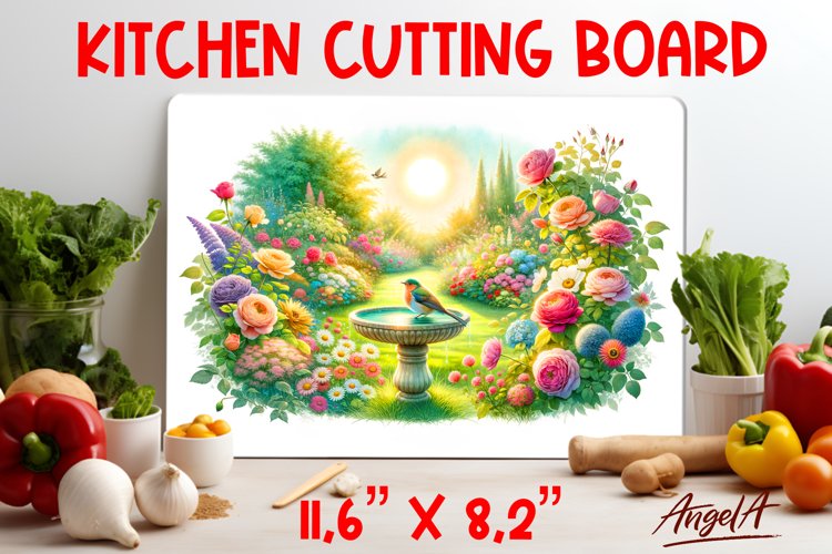 Kitchen cutting board, wall decor / bird, flowers, garden