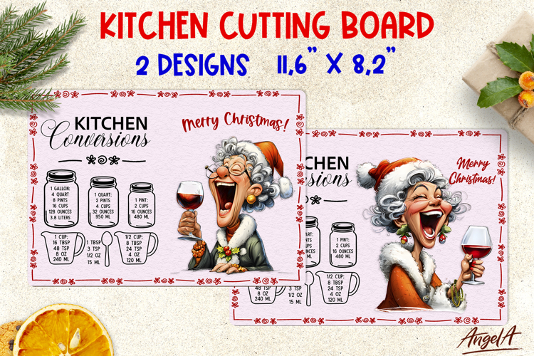 Christmas cutting board Kitchen board Laughing elderly lady