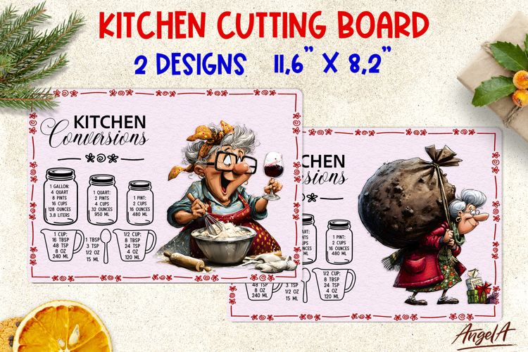 Christmas cutting board Glass Chopping board Funny old lady