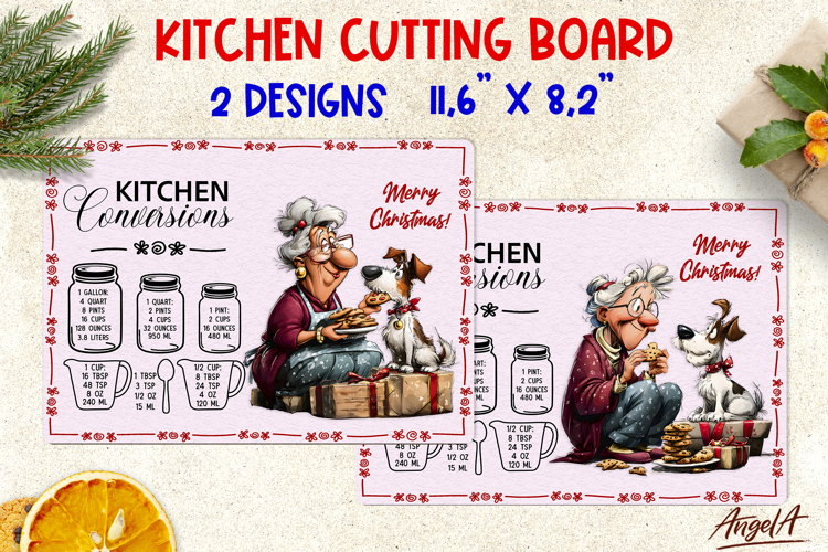 Merry Christmas cutting board Chopping board Funny old lady