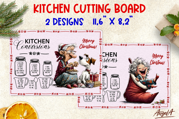 Merry Christmas cutting board Chopping board Happy old lady