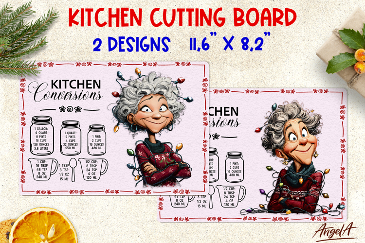 Christmas cutting board Chopping board Happy Elderly lady