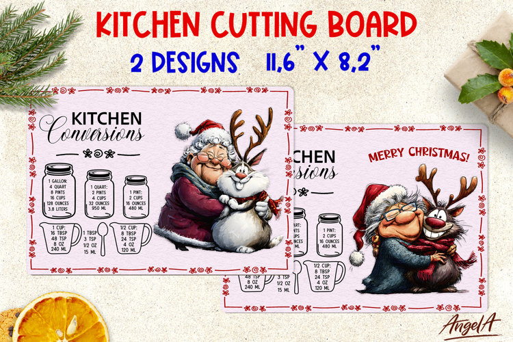 Christmas cutting board Chopping board Funny Happy old lady