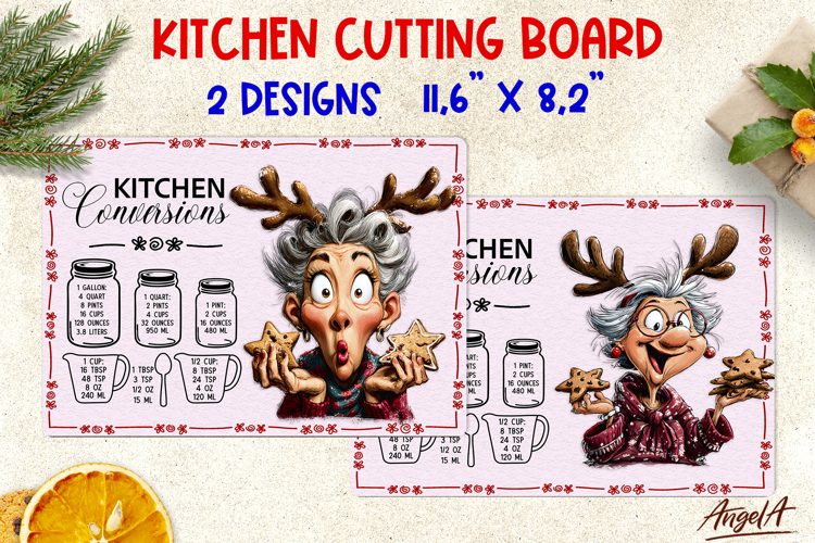 Chopping board Funny Christmas cutting board Happy old lady