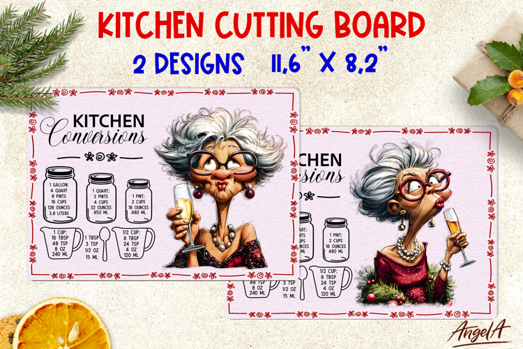 Chopping board Christmas cutting board lady drinking wine