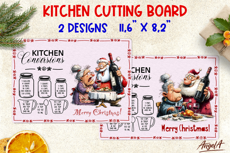 Christmas glass cutting board Old lady and Santa Adult Humor