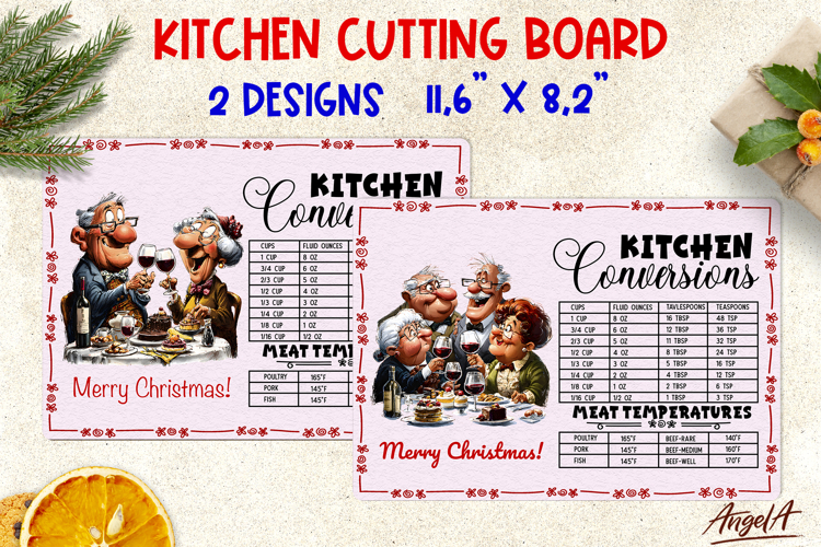 Christmas kitchen chopping board Grandma with family, friend