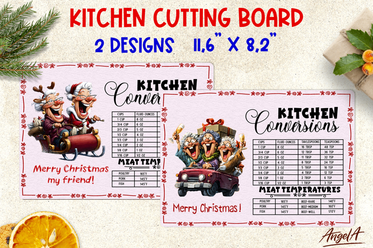 Christmas kitchen chopping board Old lady, best friends PNG