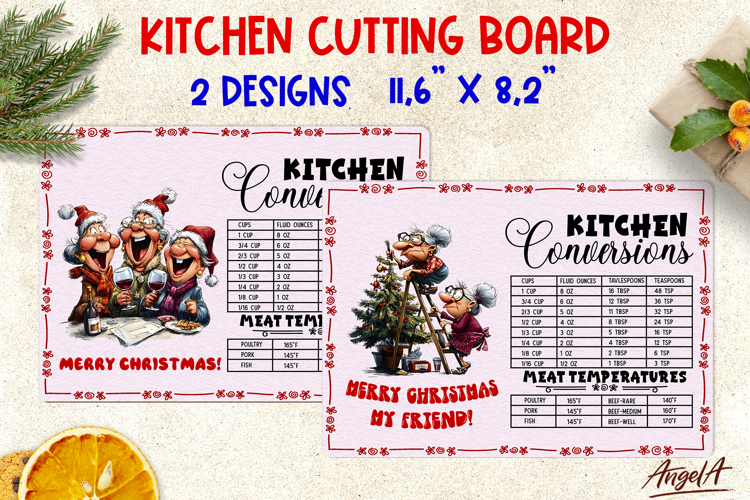 Christmas kitchen chopping board Elderly lady, best friends
