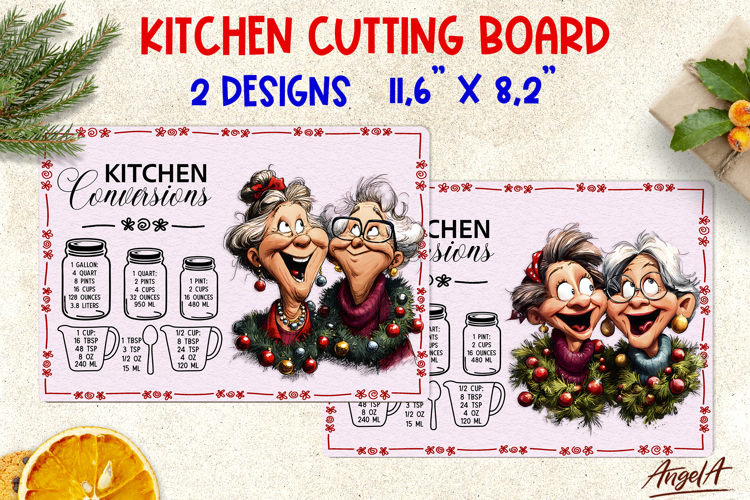 Chopping Kitchen board Christmas cutting board Old ladies