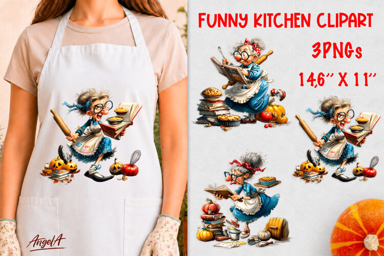 Kitchen clipart Cooking concept Elderly lady, cute grandma example image 1