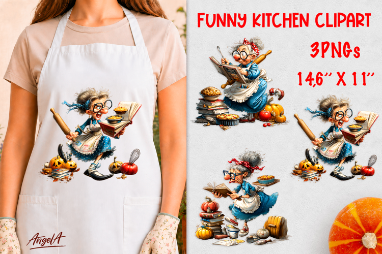 Kitchen clipart Cooking concept Elderly lady, cute grandma