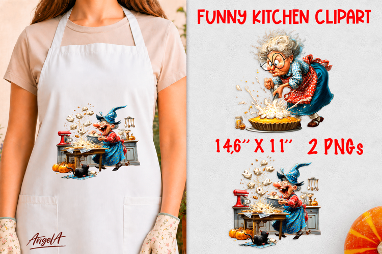 Kitchen clipart Elderly lady Funny Witch cooking a pie