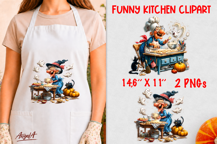 Kitchen clipart Elderly lady Funny Witch cooking with ghosts