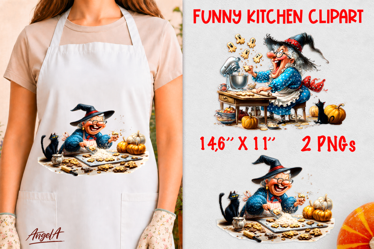 Kitchen clipart Funny Witch cooking cookies Elderly lady