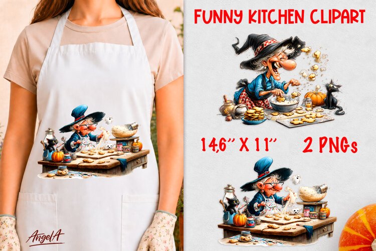 Kitchen clipart Funny Old lady Witch cooking cookies example image 1