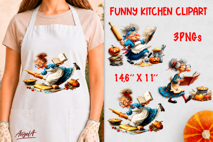 Kitchen clipart Cooking concept Elderly lady, cute grandma