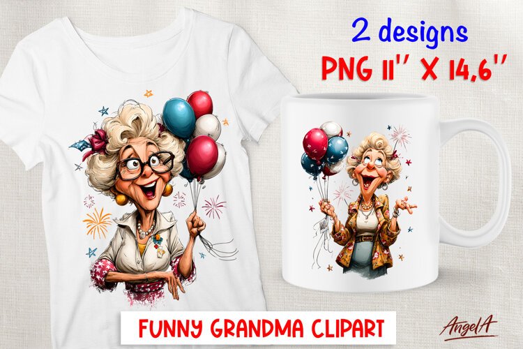 Grandma clipart elderly old lady with balloon Party Birthday example image 1