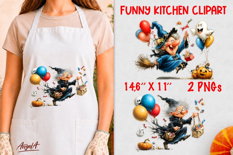 Witch clipart Halloween party Balloon, ghosts, pumpkins PNG example image 1