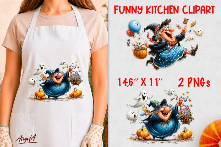 Kitchen clipart Funny Witch, ghosts, pumpkin, sweets PNG