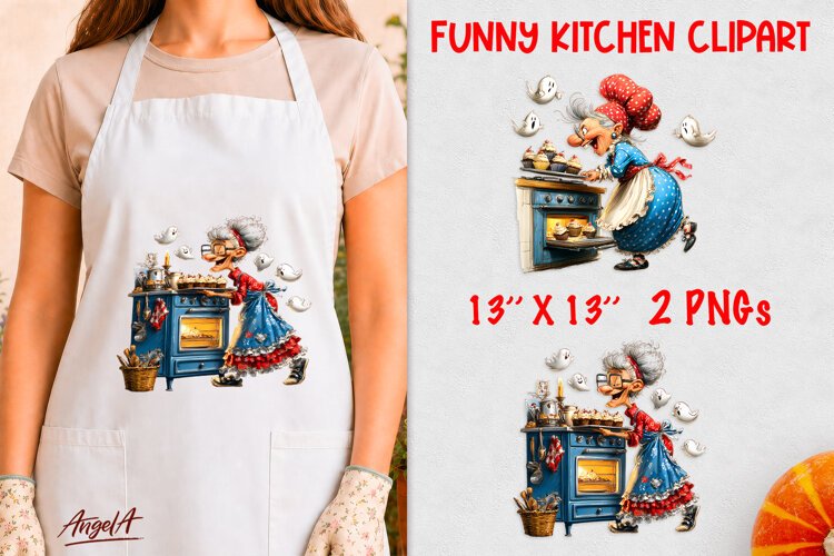 Cooking clipart Cute Grandma with ghosts Kitchen PNG example image 1