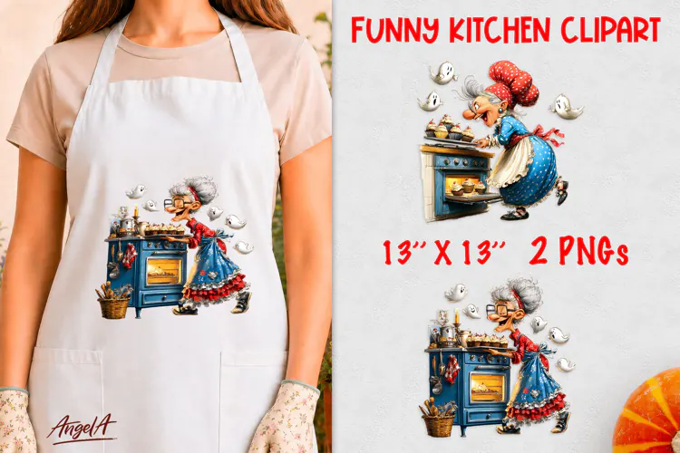 Cooking clipart Cute Grandma with ghosts Kitchen PNG