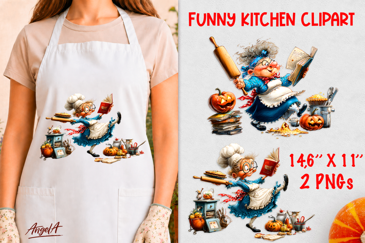 Kitchen clipart Cooking concept Elderly lady, cute grandma