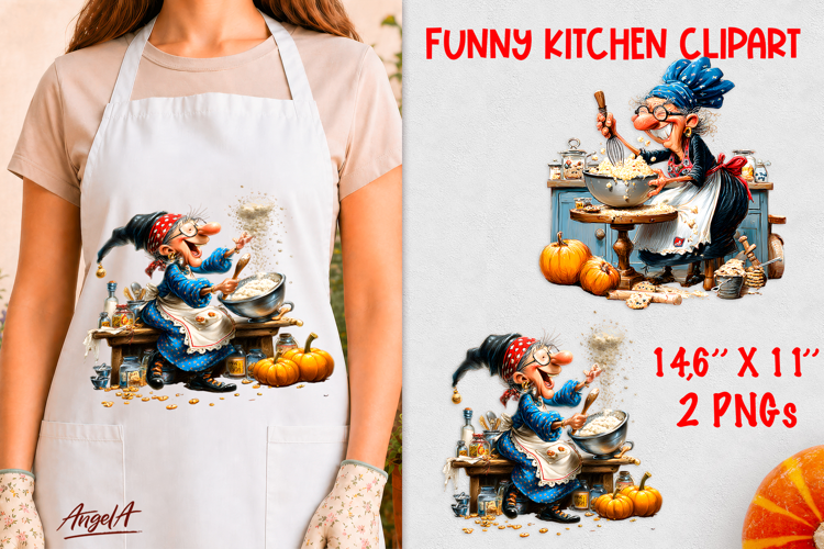 Kitchen clipart Cooking concept Elderly lady, cute grandma