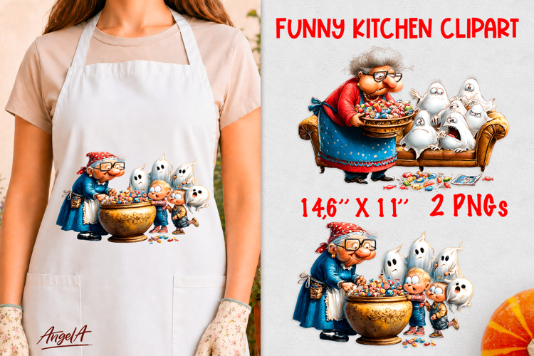 Kitchen clipart Cooking concept Elderly lady, ghosts, sweets