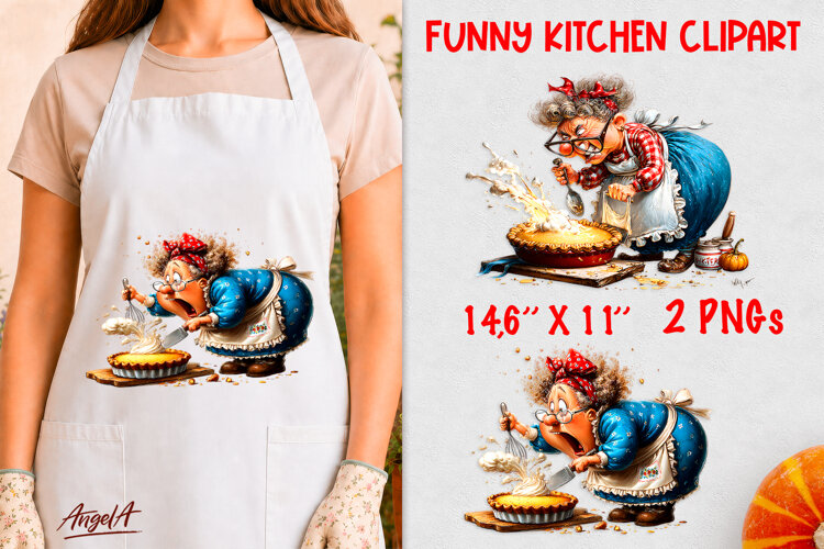 Kitchen clipart Angry Elderly lady cooking a pie example image 1