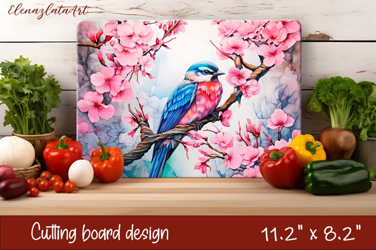 Spring landscape stained glass - cutting board design