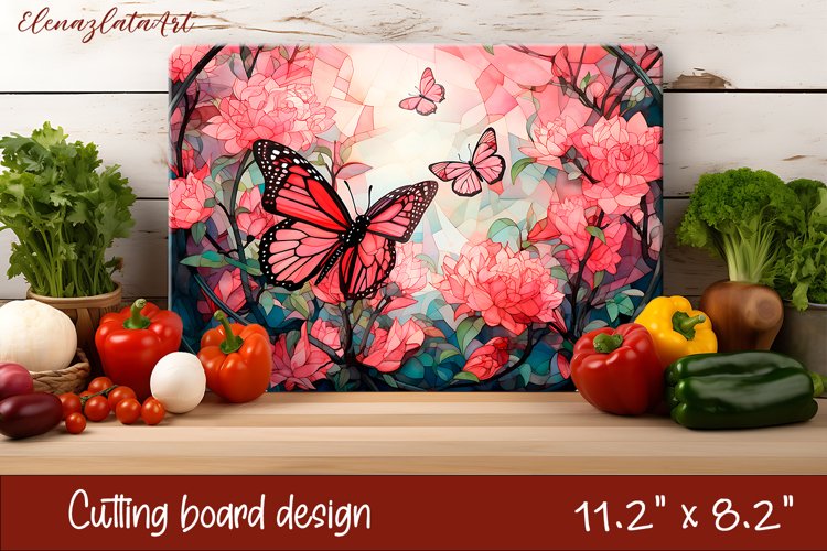 Summer butterfly stained glass - cutting board design