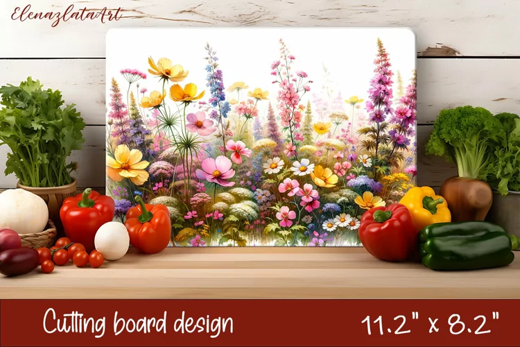 Flowers Cutting Board Design. Meadow Wildflowers