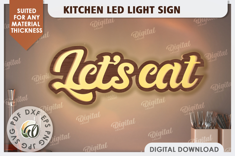 3D Kitchen Led Light Sign Laser Cut. Kitchen Decor SVG