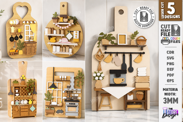 3D Miniature Kitchen Cutting Boards Laser Cut Bundle | CNC