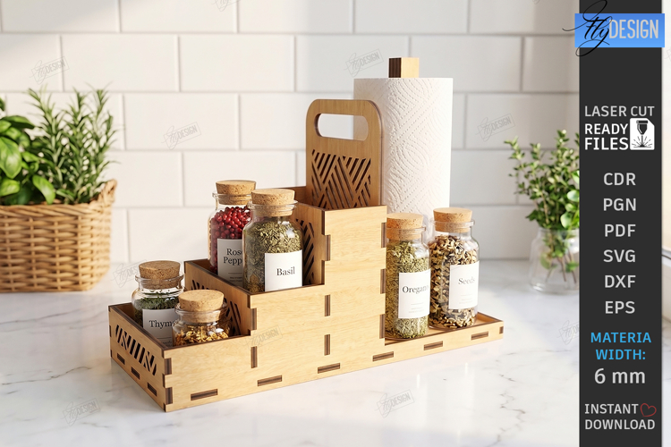 Kitchen Organizer Laser Cut | Spice Rack | Storage Box | CNC