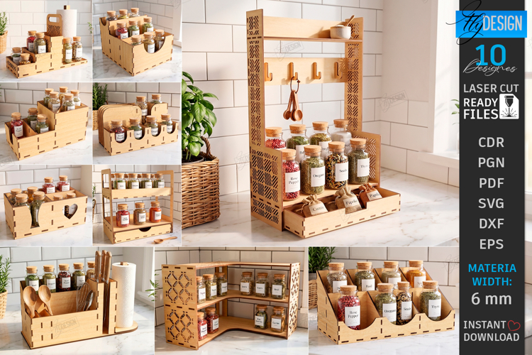 Wooden Kitchen Organizer Laser Cut Bundle | Spice Rack Laser