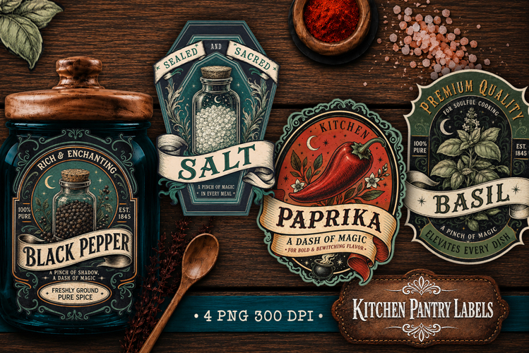 Kitchen Pantry labels, Witchy magic kitchen 4 PNG labels example image 1