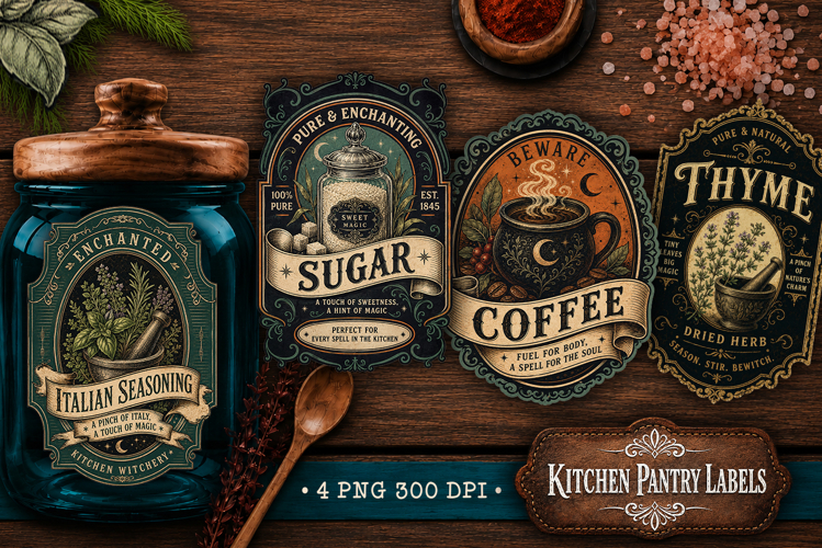 Kitchen Pantry labels, Witchy magic kitchen 4 PNG labels example image 1