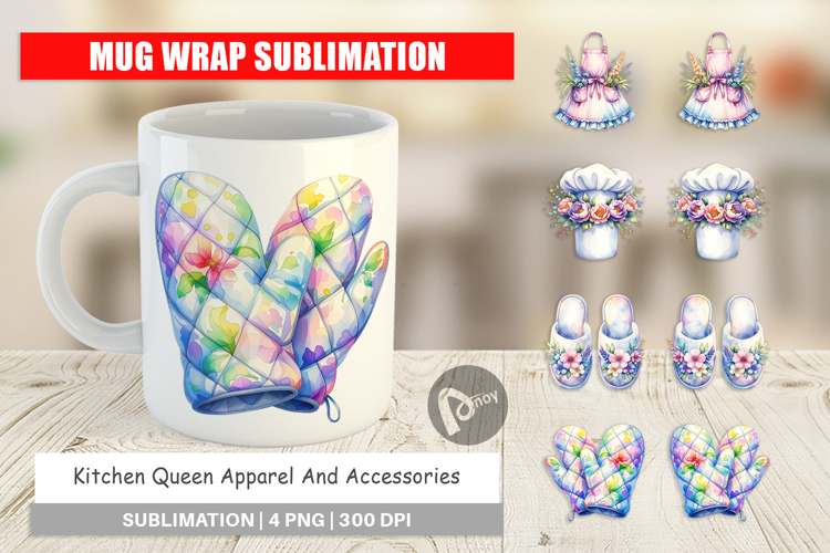 Whimsical Apron & Chef Hat Mug Wrap
