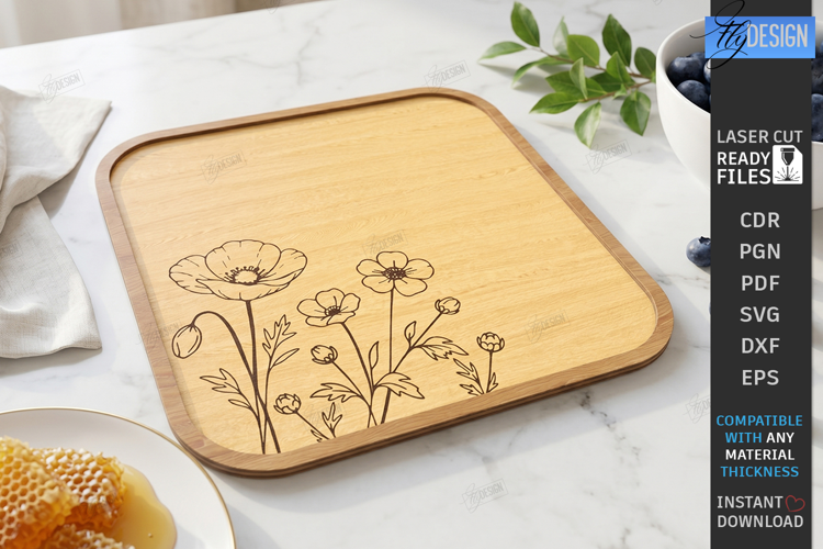 Wooden Kitchen Serving Tray Laser Cut | Food Serving Board
