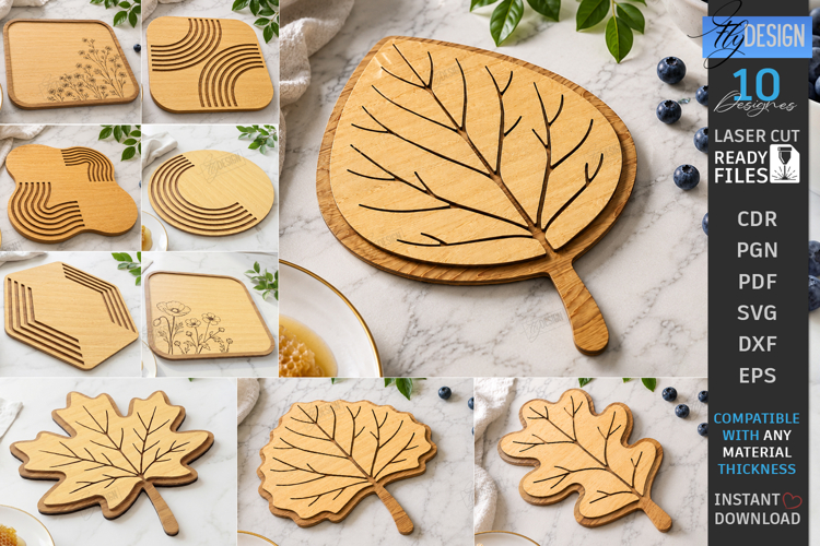 Wooden Kitchen Serving Trays Laser Cut Bundle | Food Board