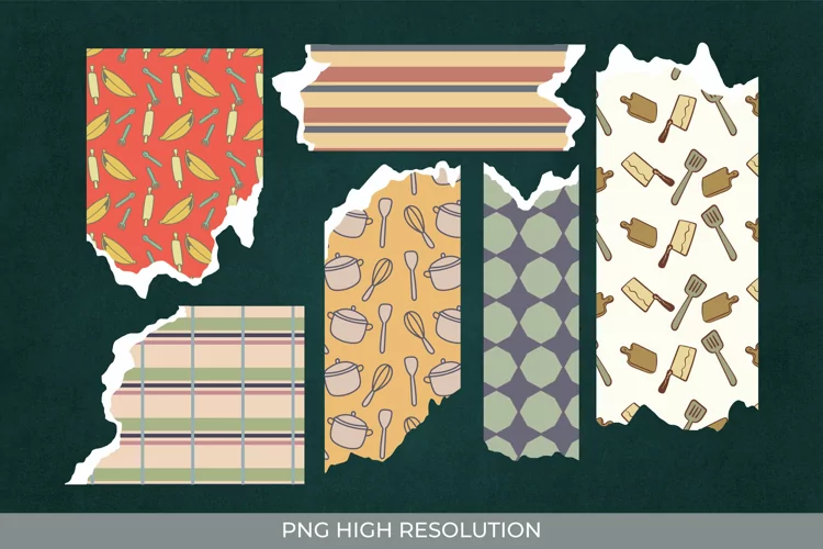 Kitchen Tools Seamless Torn Paper - Scrapbooking PNG