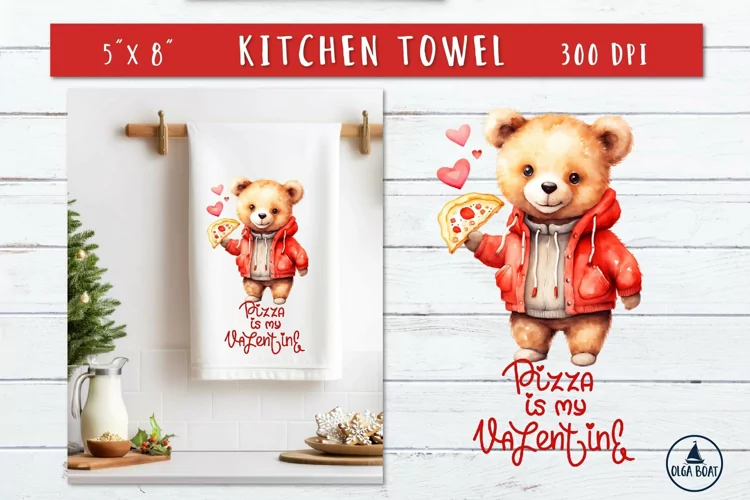 Pizza is my valentine | Funny Valentines kitchen towel