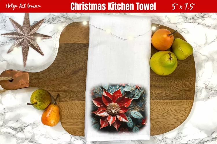 Christmas Kitchen Towel Sublimation | 3d poinsettia