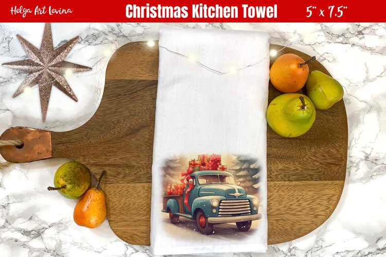 Christmas Kitchen Towel Sublimation | Christmas car example image 1